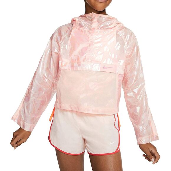 Nike Jacket Girls Large Pink Clear Tech Pack Hooded Hiking Fold Up Rain Coat - Picture 2 of 9